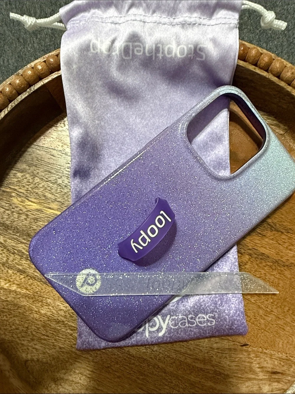 Loopy Case Purple Glitter iPhone 13 Pro Case with Matching Strap